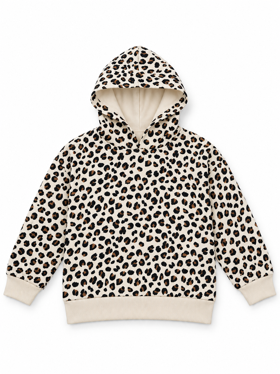 MONOPRIX Girls' Leopard Print Pullover Hoodie with Ribbed Trim