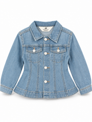 Girls BRANDED ' Medium Wash Denim Jacket with Flared Peplum Hem