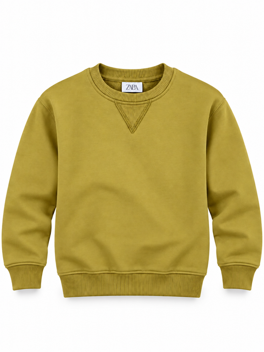 ZRAA Girls' Olive Green Crewneck Pullover Sweatshirt with V-Stitch Detail