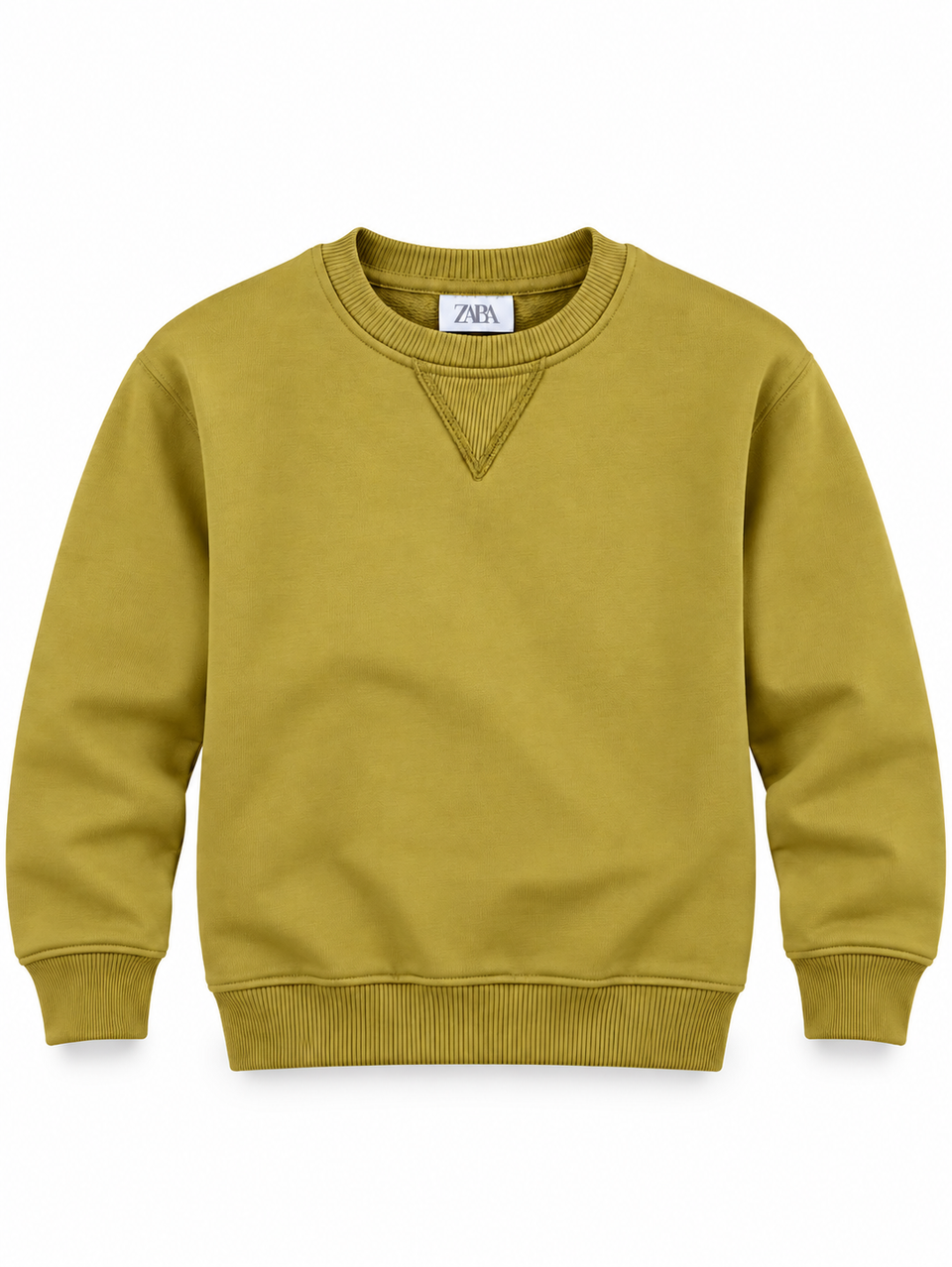 ZRAA Girls' Olive Green Crewneck Pullover Sweatshirt with V-Stitch Detail