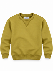 ZRAA Girls' Olive Green Crewneck Pullover Sweatshirt with V-Stitch Detail