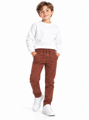 Boy Terracotta Brown Drawstring Slim Fit Stretch Pants| SM GARMENTS