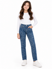Girls BRANDED' Blue Zebra Print Skinny Fit Stretch Jeans with Frayed Hems| SM GARMENTS