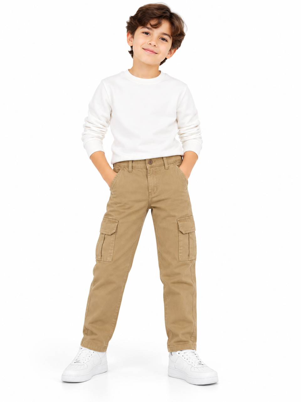 Boy Khaki Tan Stretch Twill Utility Cargo Pants| SM GARMENTS