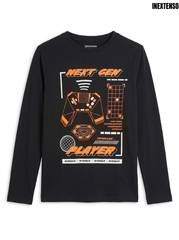 Inextenso Boys Black Next Gen Player Gaming Graphic Long-Sleeve T-Shirt| SM GARMENTS