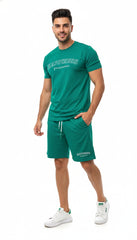 Mens Emerald Green Crew Neck T-Shirt & Shorts Set
