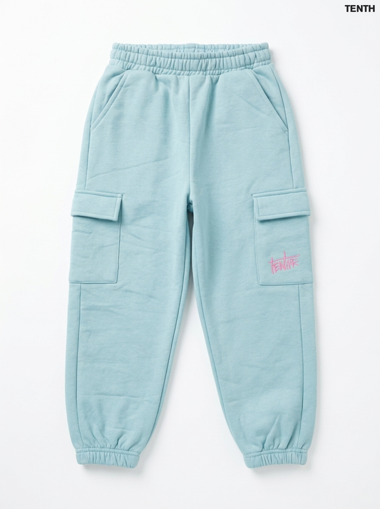 Girls Light Blue Fleece Cargo Sweatpants