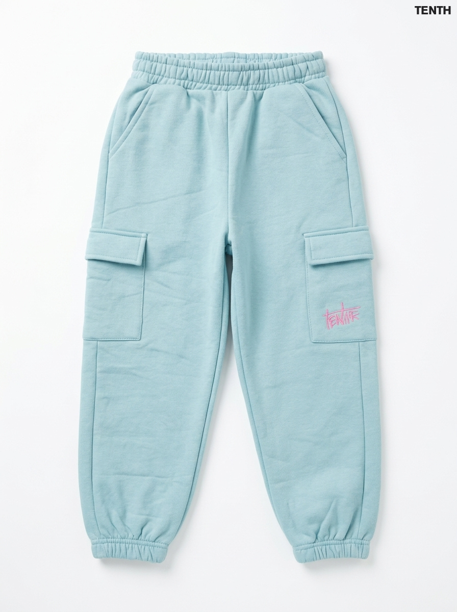 Girls Light Blue Fleece Cargo Sweatpants
