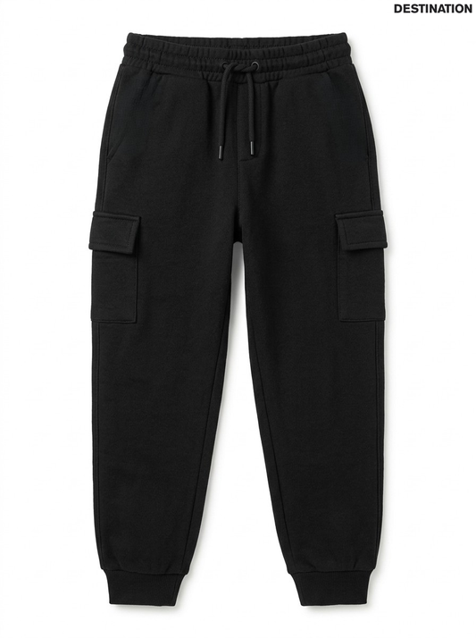 Boys Black Fleece Cargo Joggers