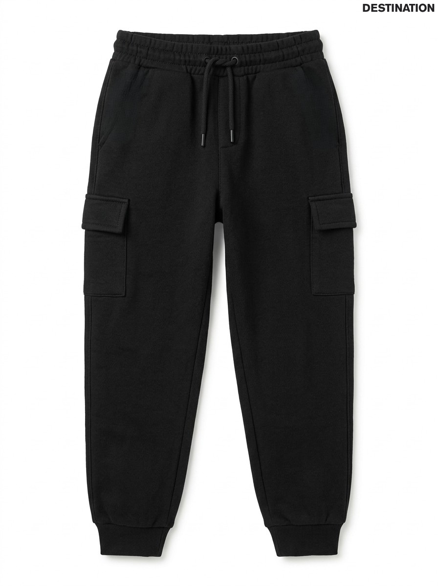 Boys Black Fleece Cargo Joggers