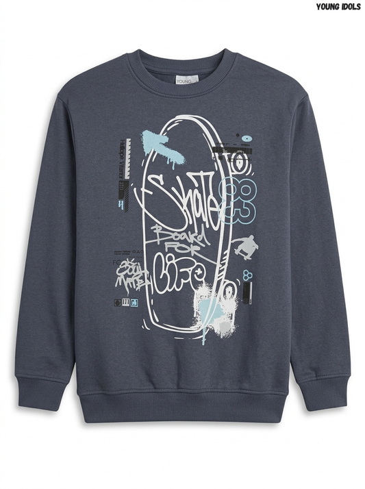 Girls Skate Board For Life Graphic Crewneck Sweatshirt