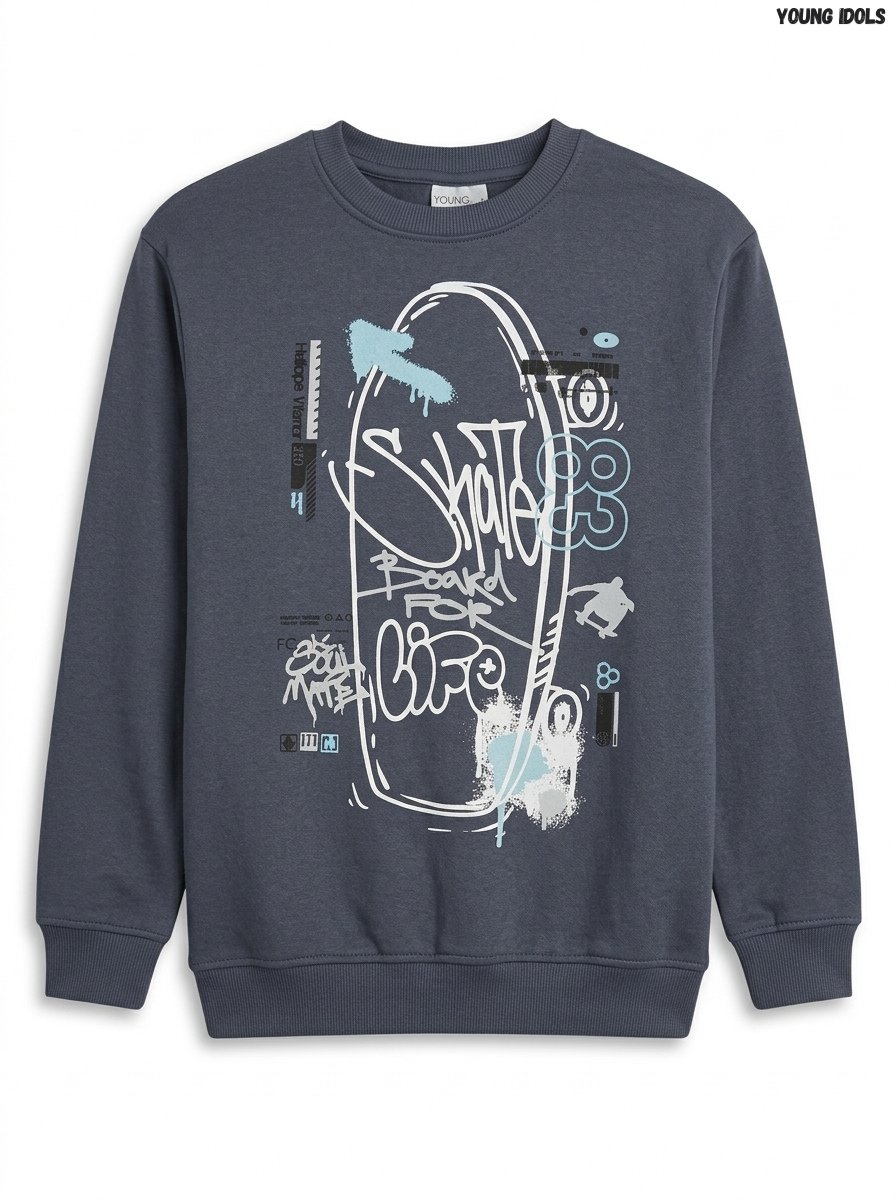 Girls Skate Board For Life Graphic Crewneck Sweatshirt