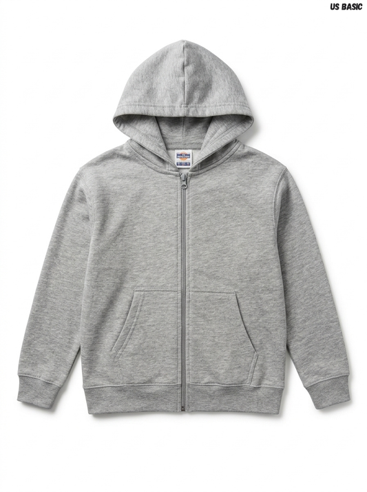 Girls Classic Grey Full-Zip Hoodie | Everyday Comfort Wear