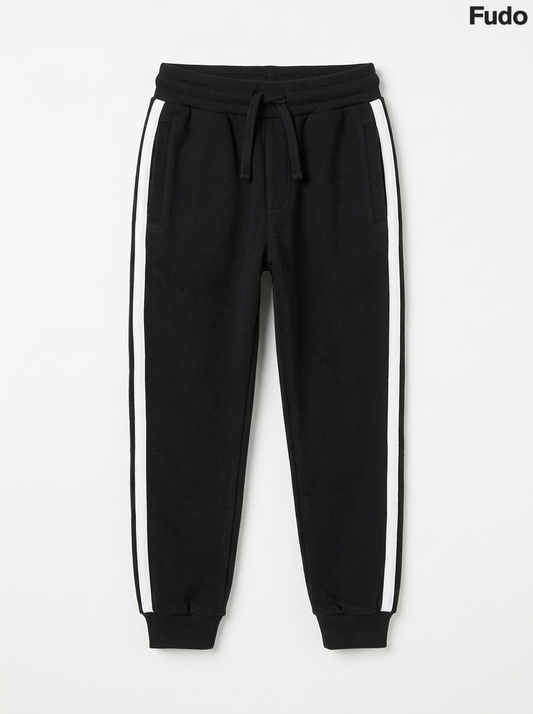 Kids' Athletic Side-Stripe Joggers - Black & White