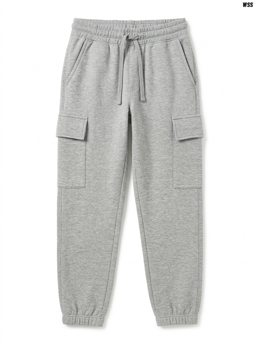 Women's Grey Cargo Sweatpants | High-Waisted Fleece Joggers