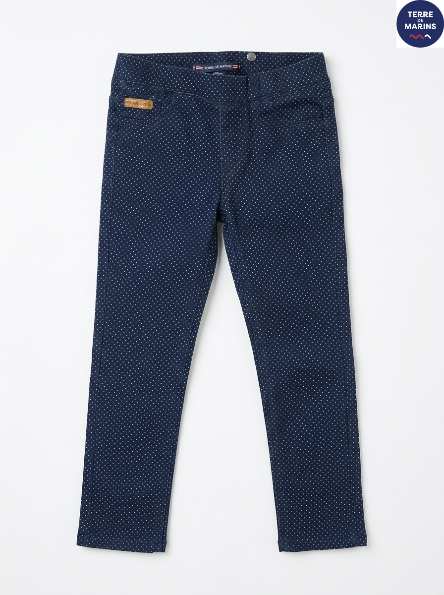 Girls' Soft Stretch Navy Blue Polka Dot Jeggings – Everyday Casual Wear