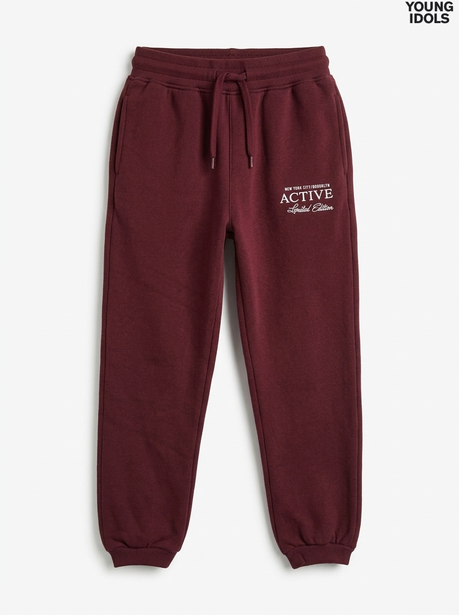 Kids Graphic Fleece Joggers - Burgundy