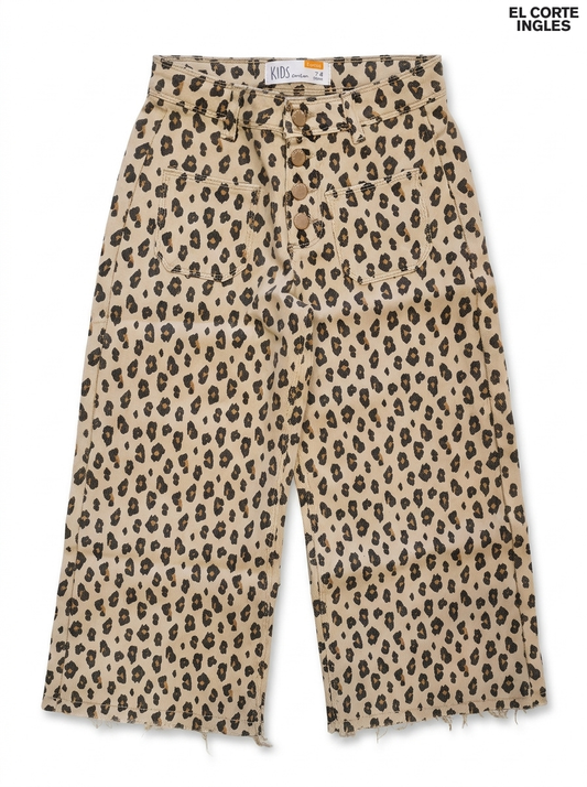 Girls' Leopard Print Wide-Leg Jeans