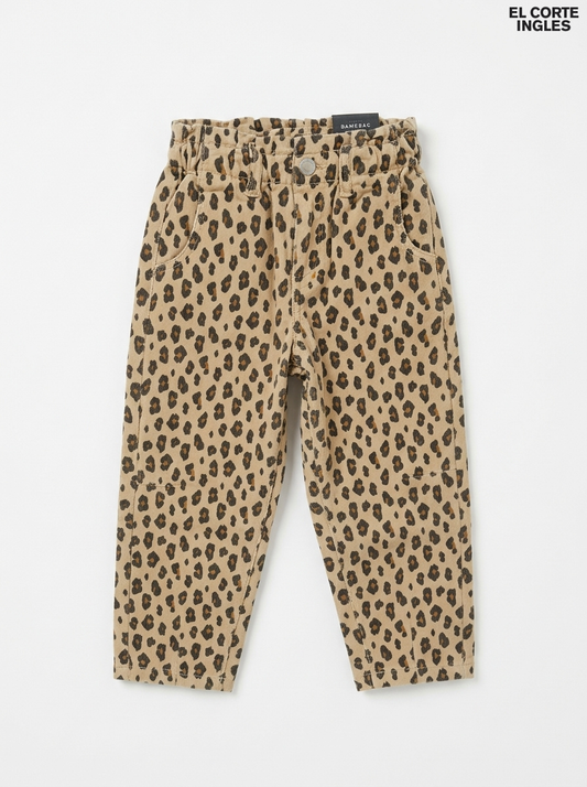Girls Leopard Print Elastic Waist Corduroy Pants