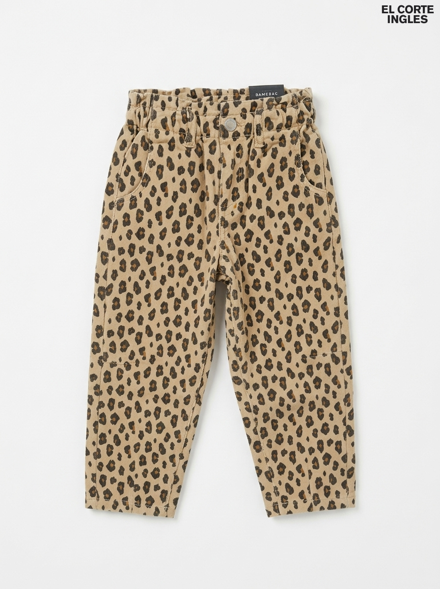 Girls Leopard Print Elastic Waist Corduroy Pants