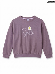 Lcwaikiki Girls Mauve Purple Smile Daisy Graphic Textured Sweatshirt| SM GARMENTS