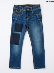 LH Girls' Medium Blue Patchwork Stretch Denim Jeans| SM GARMENTS