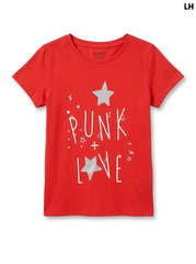 LH Girls Red Punk Love Graphic Short-Sleeve T-Shirt | SM GARMENTS