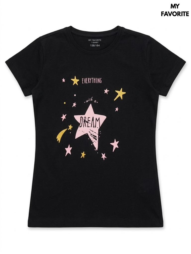 My Favorite Girls Black Celestial Everything Starts With A Dream Graphic Short-Sleeve T-Shirt