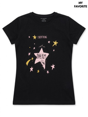 My Favorite Girls Black Celestial Everything Starts With A Dream Graphic Short-Sleeve T-Shirt