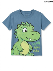 Algodon Boys Slate Blue Friendly Green Dinosaur RAW Graphic ShortSleeve T-Shirt