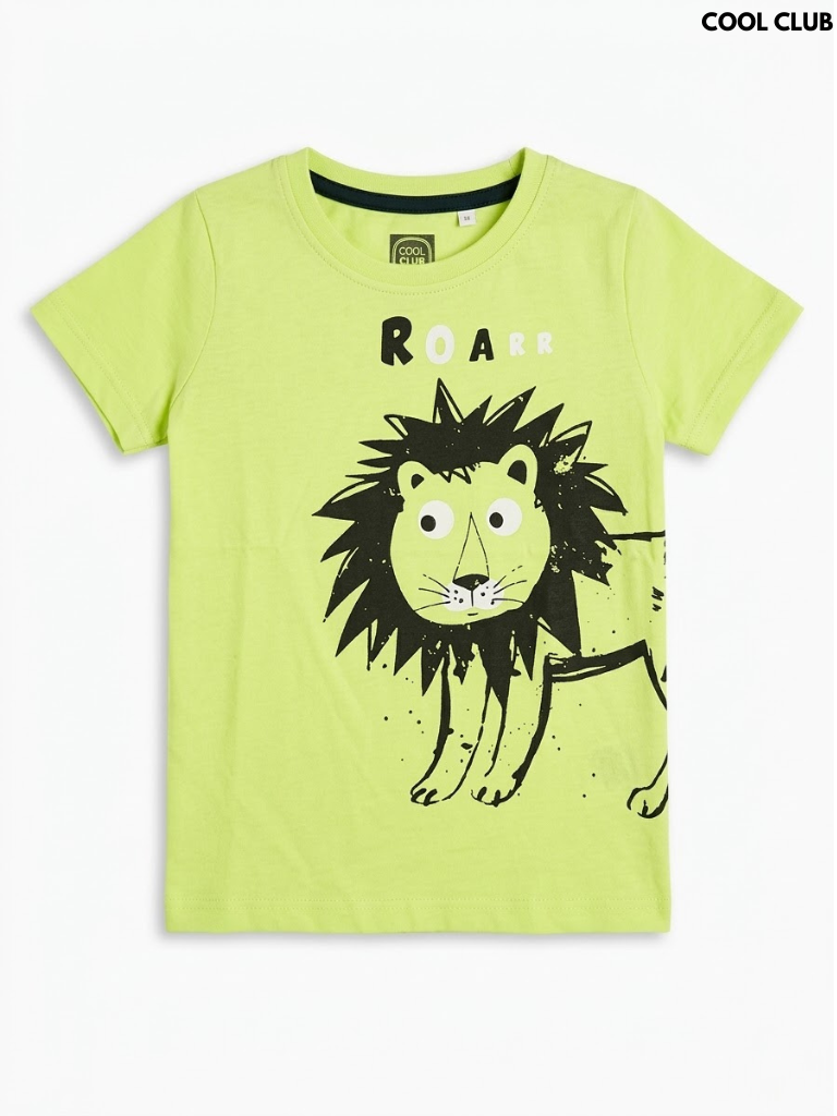 Cool Club Boys Neon Lime Green Lion ROARR Graphic ShortSleeve TShirt