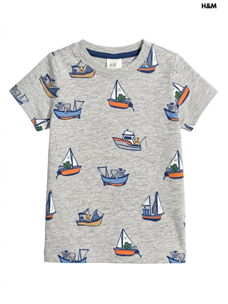 H&MBoys Grey Marl Nautical Sailboat All-Over Print Short-Sleeve T-Shirt