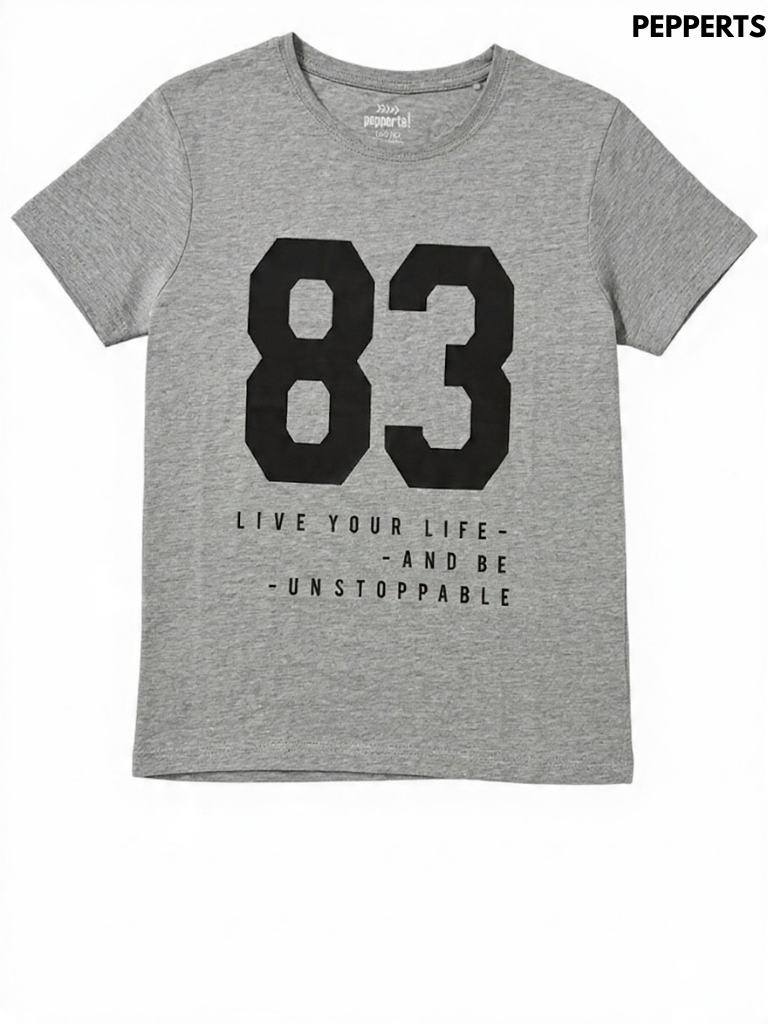 Pepperts Boys Heather Grey Athletic 83 Graphic Short-Sleeve T-Shirt