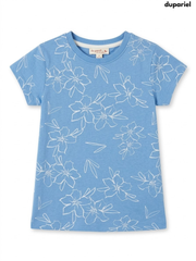 Du pariel Girls Sky Blue Floral Line Art All-Over Print Short-Sleeve T-Shirt