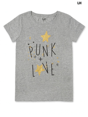 LH Girls' Heather Grey Punk Love Gold Star T-Shirt