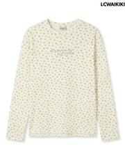 Girls' Off-White Ditsy Floral Ribbed Long-Sleeve Top