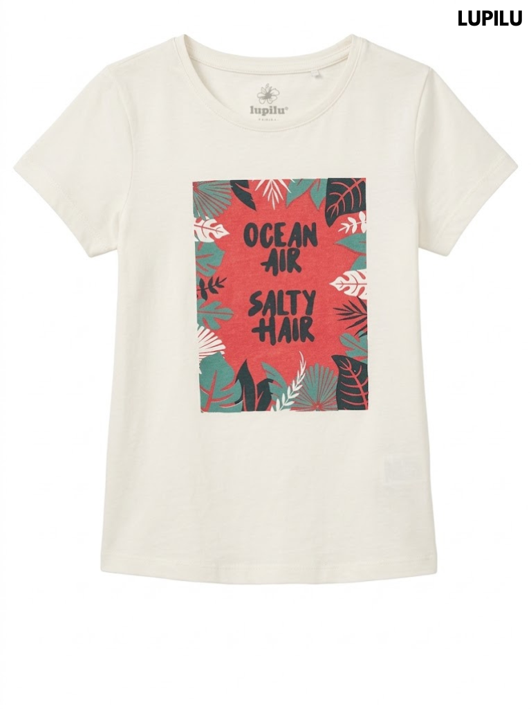 Lupilu Girls Off-White Tropical Ocean Air Salty Hair Graphic Short-Sleeve T-Shirt