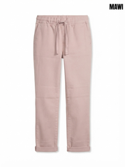 GIRLS’ Dusty Rose Drawstring Trousers – Casual Rolled-Hem Cotton Pants