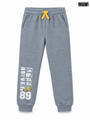 Boys' Grey Graphic Joggers with Contrast Drawstring – Casual Sweatpants