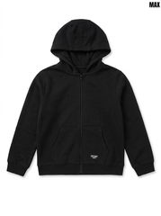 Max Boys Classic Black Full-Zip Fleece Hoodie with Pocket Patch Accent| SM GARMENTS