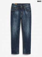 Boys' Classic Dark Wash Whiskered Stretch Denim Straight-Leg Jeans