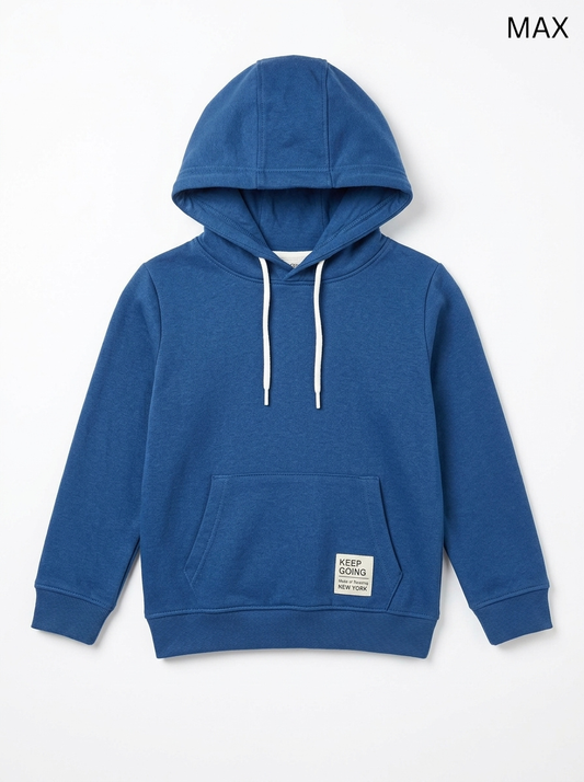 Boys’ Classic Blue Pullover Hoodie – Soft Cotton Blend Warm Winter Sweatshirt