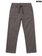 Mayoral Boys Charcoal Grey Drawstring Stretch Cotton Utility Pants with Zipper Pocket| SM GARMENTS