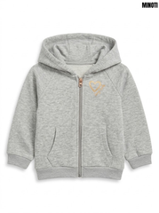Minoti Girls Grey Heather Full-Zip Fleece Hoodie with Rose Gold Glitter Heart| SM GARMENTS