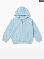 Minoti Girls Sky Blue Full-Zip Fleece Hoodie with Rose Gold Metallic Heart| SM GARMENTS