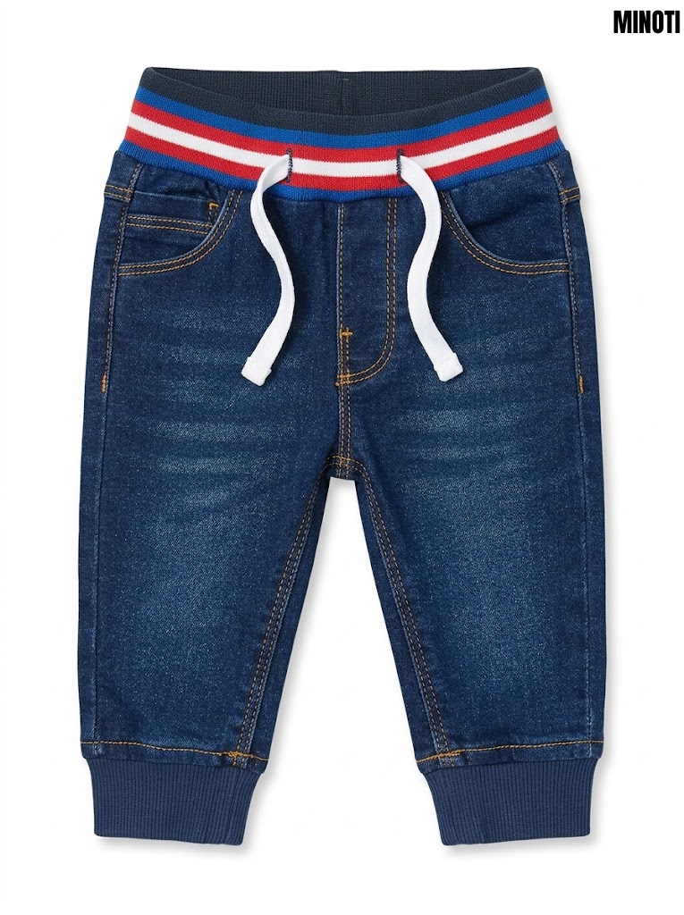 Minoti Boys Blue Denim Casual Pull-On Striped-Waist Jogger Jeans| SM GARMENTS