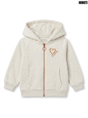 Minoti Girls Oatmeal Heather Full-Zip Fleece Hoodie with Rose Gold Metallic Heart| SM GARMENTS