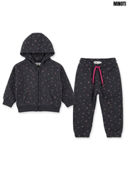Minoti  Girls Dark Charcoal Rainbow Print Fleece Zip Hoodie & Jogger Tracksuit Set| SM GARMENTS