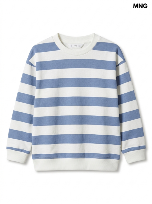 Boys' Blue and White Striped Long-Sleeve Sweatshirt