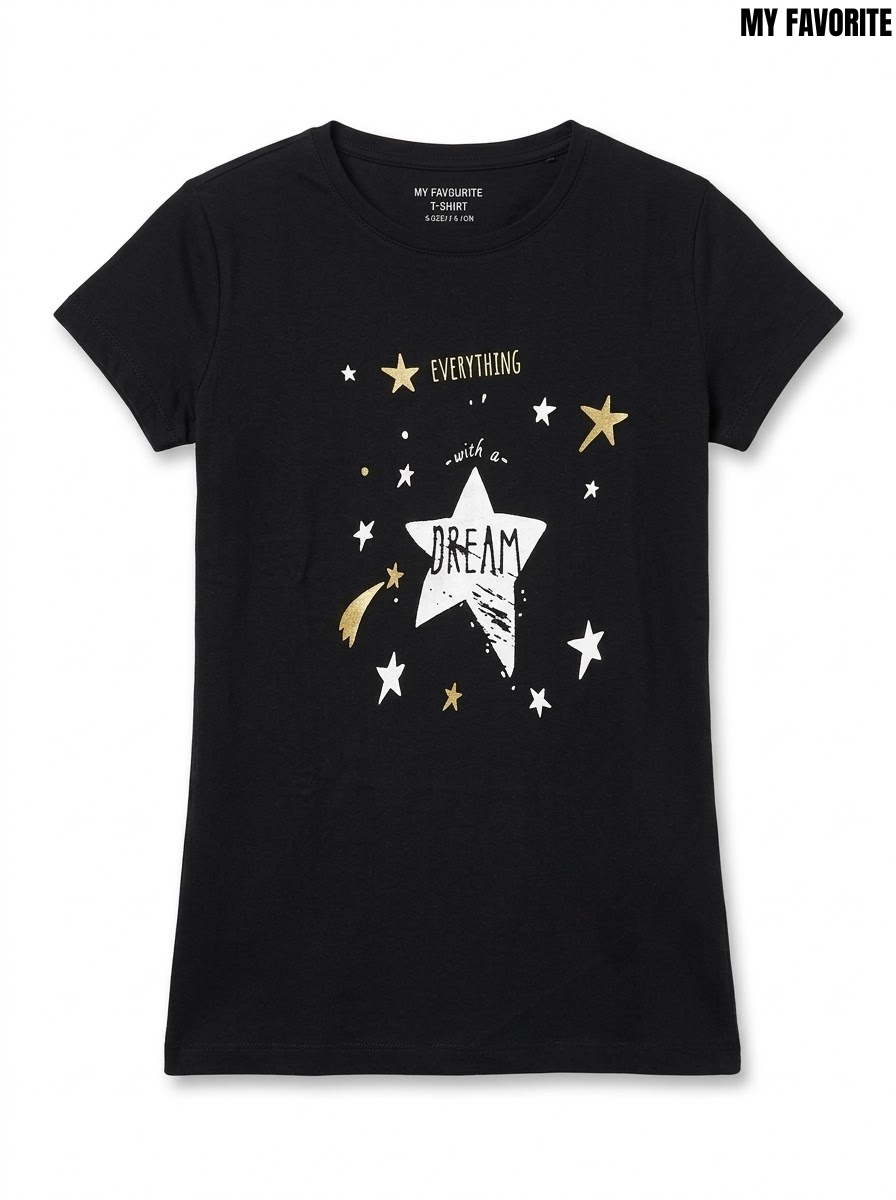My favoriteGirls Black Everything with a Dream Celestial Graphic Short-Sleeve T-Shirt| SM GARMENTS